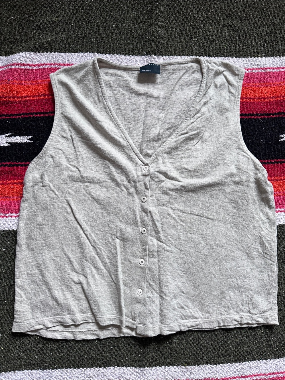Asos Design Beige Sleeveless V-Neck Button Front Top